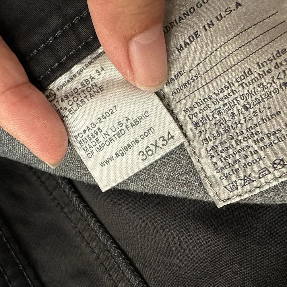 AG‎ Adriano Goldschmied The Graduate Pants Mens 36x34 Black Tailored Leg Sateen